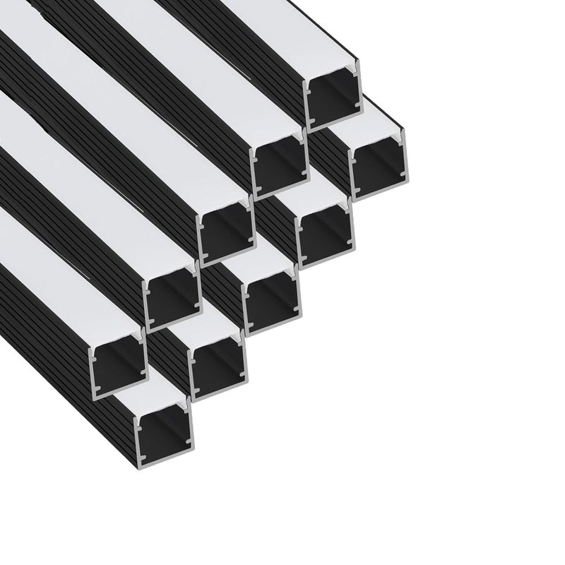 Besseto LED Aluminum Channel Black 10Pack 1M/3.3Ft,Square LED Strip Light Diffuser Aluminum Channel Profile Extruison for Living Room Bedroom Bathroom Stairs - Image 1